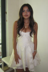 Stylish A Line Spaghetti Straps White Printed Short Homecoming Dress