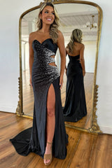 Fashionable Mermaid Sweetheart Black Long Prom Dress with Beading Keyhole
