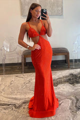 Stylish Mermaid Prom Dress with Glitter Finish Spaghetti Straps Keyhole Back and Beading