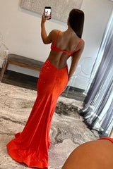 Stylish Mermaid Prom Dress with Glitter Finish Spaghetti Straps Keyhole Back and Beading