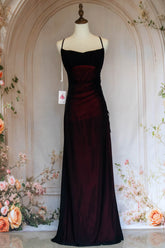 Stylish Sheath Spaghetti Straps Burgundy Long Prom Dress with Criss Cross Back