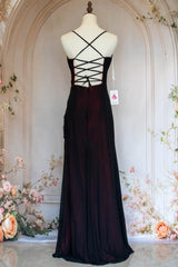 Stylish Sheath Spaghetti Straps Burgundy Long Prom Dress with Criss Cross Back