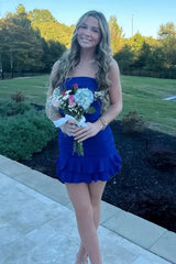 Chic Sheath Strapless Royal Blue Short Homecoming Dress with Ruffles