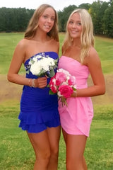 Chic Sheath Strapless Royal Blue Short Homecoming Dress with Ruffles