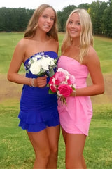 Chic Sheath Strapless Royal Blue Short Homecoming Dress with Ruffles