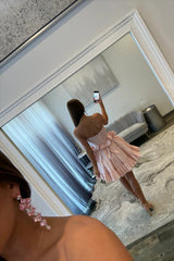 Sweet Pink Strapless Corset Homecoming Dress with Bows and Ruffle Hem