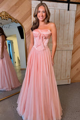 Sweety A Line Sweetheart Pink Corset Prom Dress with Bowknot Ruffles