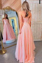 Sweety A Line Sweetheart Pink Corset Prom Dress with Bowknot Ruffles