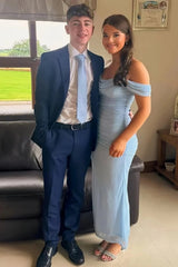 Sweety Sheath Off the Shoulder Red Tea Length Prom Dress with Criss Cross Back