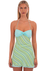Trendy A Line Halter Neck Mint Green Short Homecoming Dress with Ruffles
