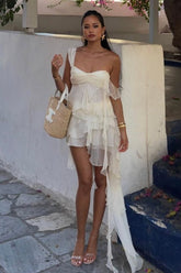 Trendy A Line Sweetheart Ivory Short Homecoming Dress with Ruffles