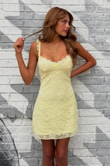 Trendy A Line Sweetheart Light Yellow Lace Short Homecoming Dress