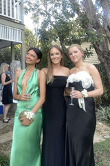 Trendy Sheath Halter Neck Green Long Party Dress with Backless