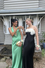 Trendy Sheath Halter Neck Green Long Party Dress with Backless