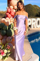 Trendy Sheath Off the Shoulder Lilac Prom Dress with Ruched