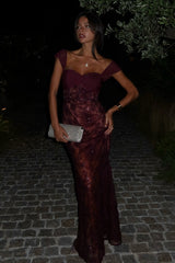 Trendy Mermaid Sweetheart Burgundy Long Party Dress with Lace