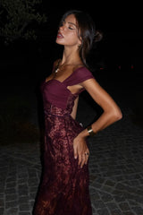 Trendy Mermaid Sweetheart Burgundy Long Party Dress with Lace