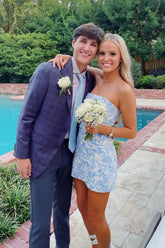 Trendy Light Blue Strapless Short Homecoming Dress in Sheath Style