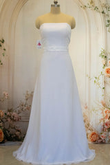 White Sheath Long Simple Satin Wedding Dress with Detachable Lace Shawl