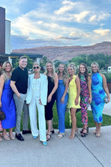 Yellow Asymmetrical Ruffle Hem Homecoming Dress with Floral Shoulder Detail