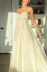 Bling A Line Spaghetti Straps Grey Blue Long Party Dress with Beading