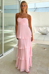 Chic A Line Sweetheart Pink Long Prom Dress with Ruffles