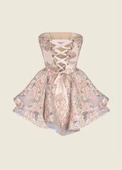 Princess A Line Strapless Pink Short Homecoming Dress with Lace Bowknot