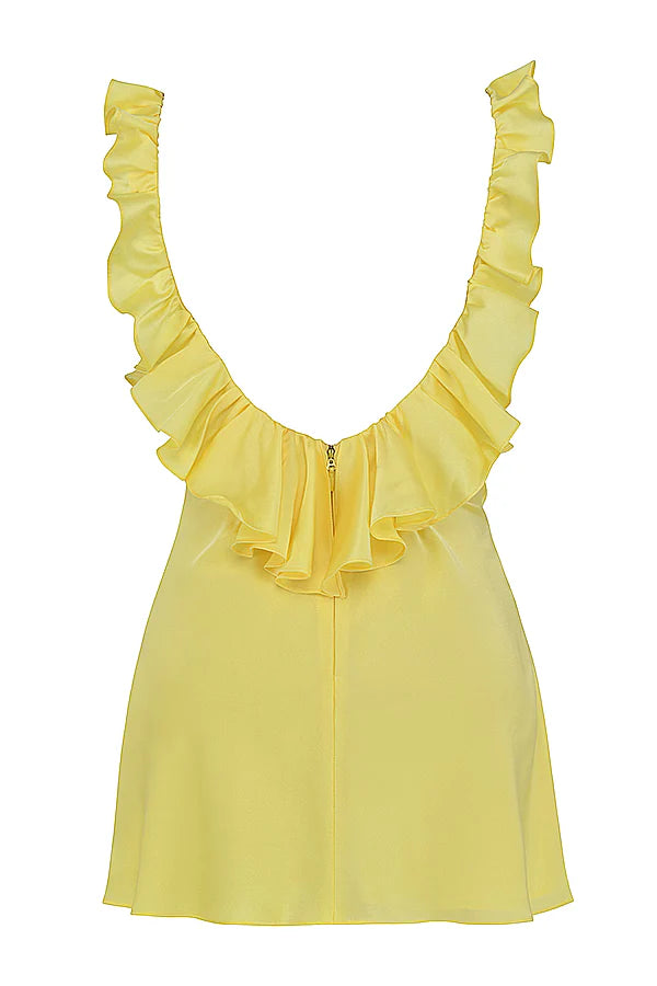 Chic Sheath V Neck Yellow Short Homecoming Dress with Ruffles