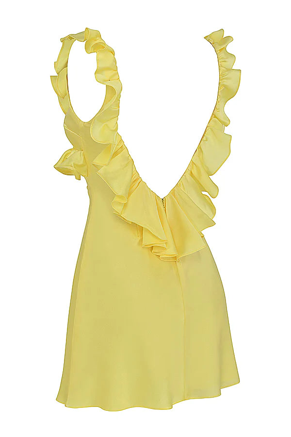 Chic Sheath V Neck Yellow Short Homecoming Dress with Ruffles