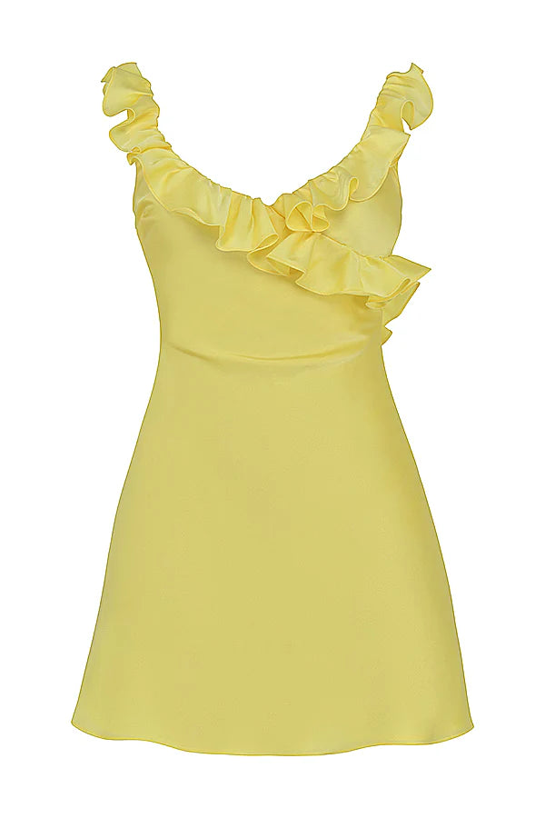 Chic Sheath V Neck Yellow Short Homecoming Dress with Ruffles