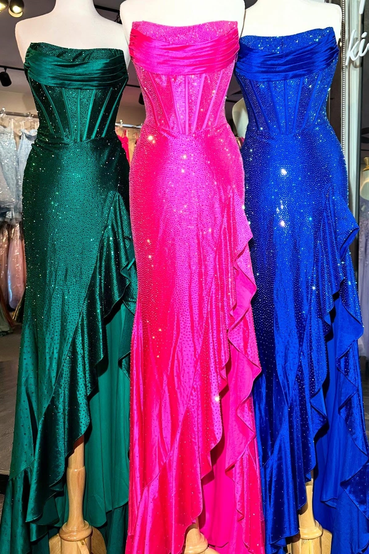 Sparkly Orange Mermaid Prom Dress with Strapless Bodice Lace Up Closure and Beaded Slit