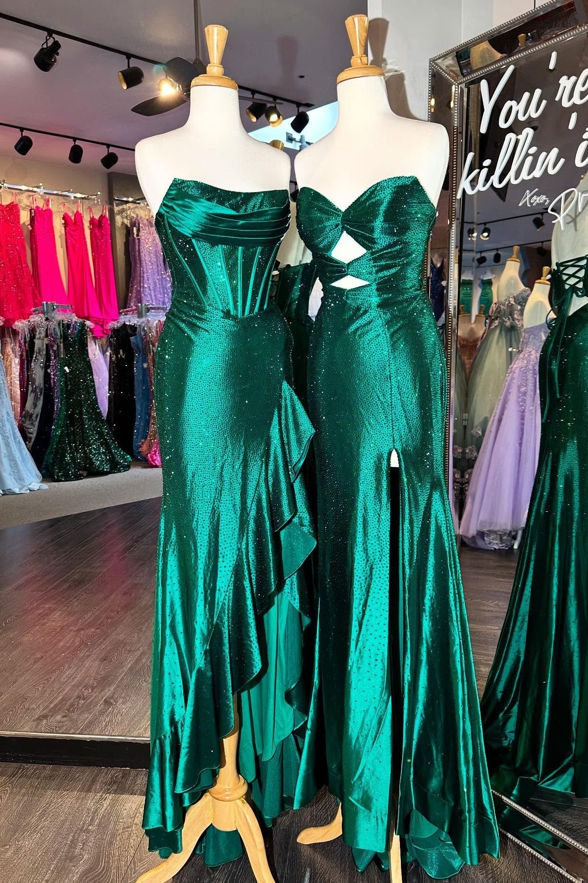 Sparkly Orange Mermaid Prom Dress with Strapless Bodice Lace Up Closure and Beaded Slit