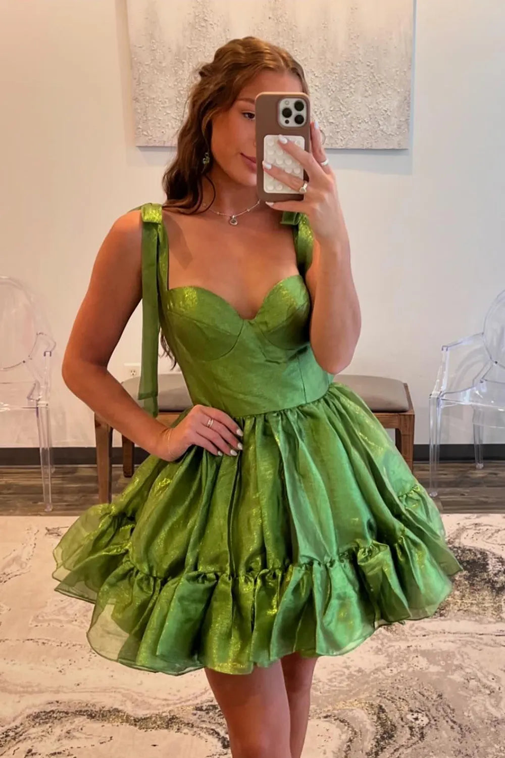Charming A-Line Organza Mini Dress with Ribbon Straps Barbie Inspired Homecoming Dress