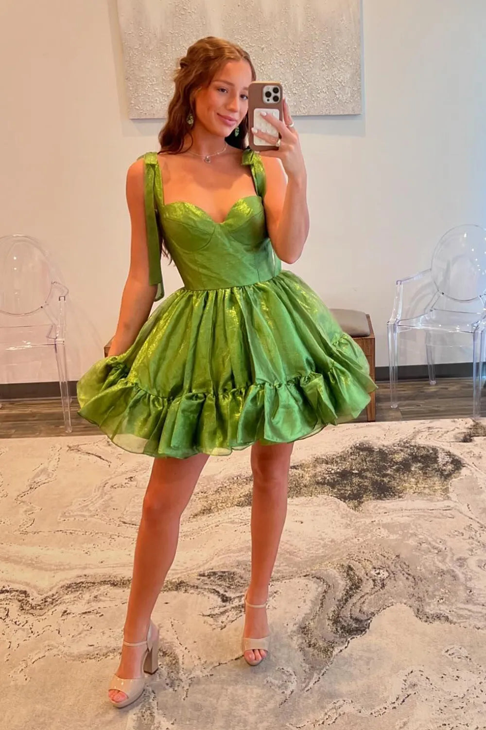 Furlla Women Charming A-Line Organza Mini Dress with Ribbon Straps Barbie Inspired Homecoming Dress Furlla Official Furlla Women Charming A-Line Organza Mini Dress with Ribbon Straps Barbie Inspired Homecoming Dress Furlla Official