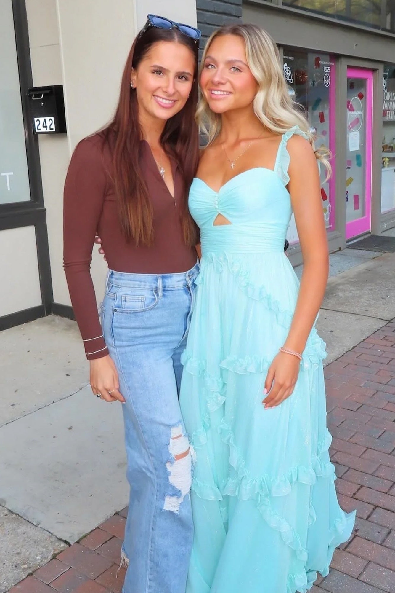 Trenidng A Line Sweetheart Blue Long Prom Dress with Ruffles