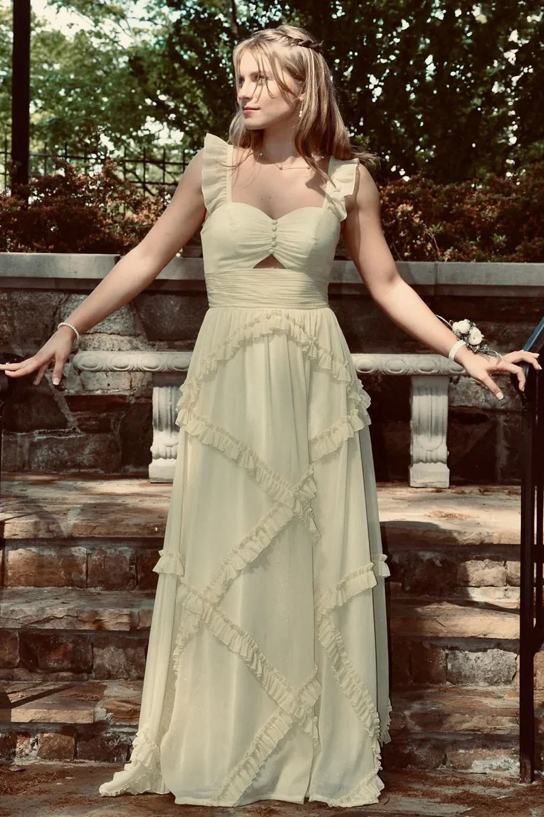 Trenidng A Line Sweetheart Blue Long Prom Dress with Ruffles