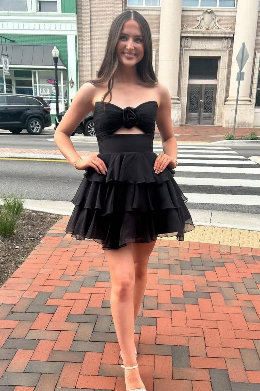 Furlla Women Adorable A-Line Strapless Short Layered Chiffon Homecoming Dress with 3D Flower Furlla Official Furlla Women Adorable A-Line Strapless Short Layered Chiffon Homecoming Dress with 3D Flower Furlla Official