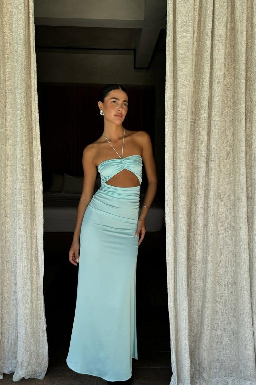 cut out waist prom dress Pleated Dress With Crystal Cutout Waist 42811