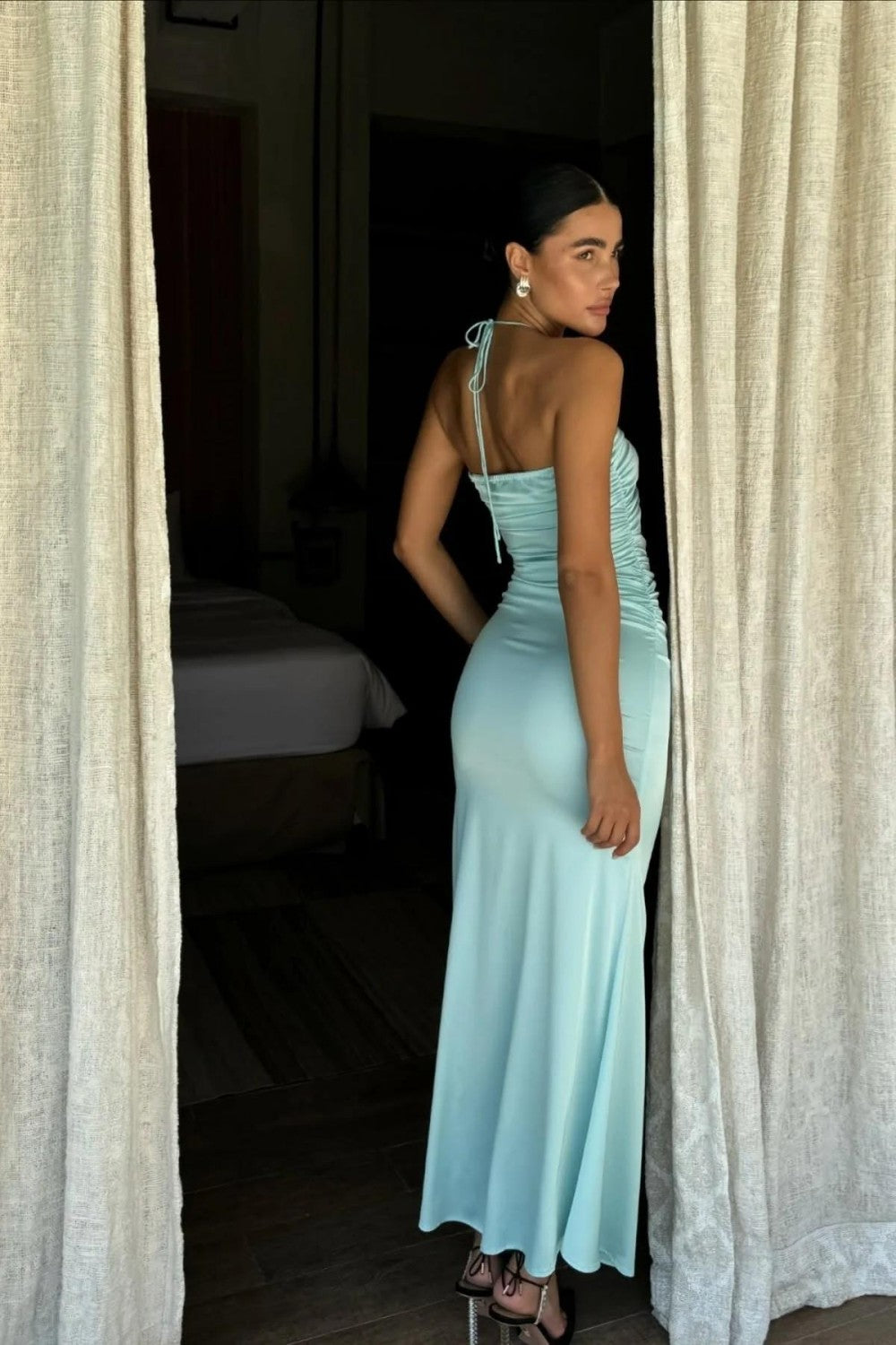 blue bodycon prom dress Blue Lace Light Blue Bodycon Prom Dress Nox Anabel Sequin Lace Prom Dress With Matching Gloves