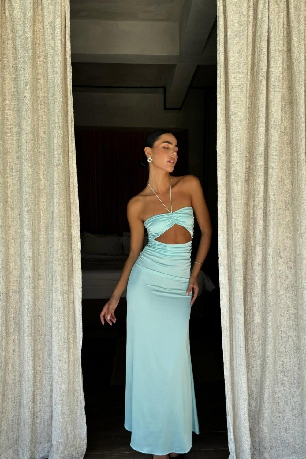 bodycon prom dress Bodycon Long Metallic Prom Dress: La Femme 32876 Champagne / 00