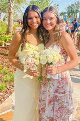 Beautiful A Line Spaghetti Straps Yellow Long Prom Dress with Split Front