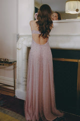 Bling A Line Spaghetti Straps Grey Blue Long Party Dress with Beading