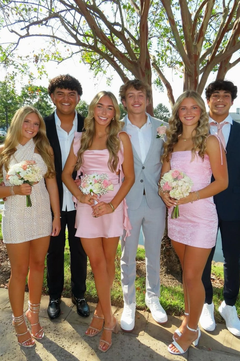 Blush Pink Ruffle Strap Mini Homecoming Dress with Side Cutouts