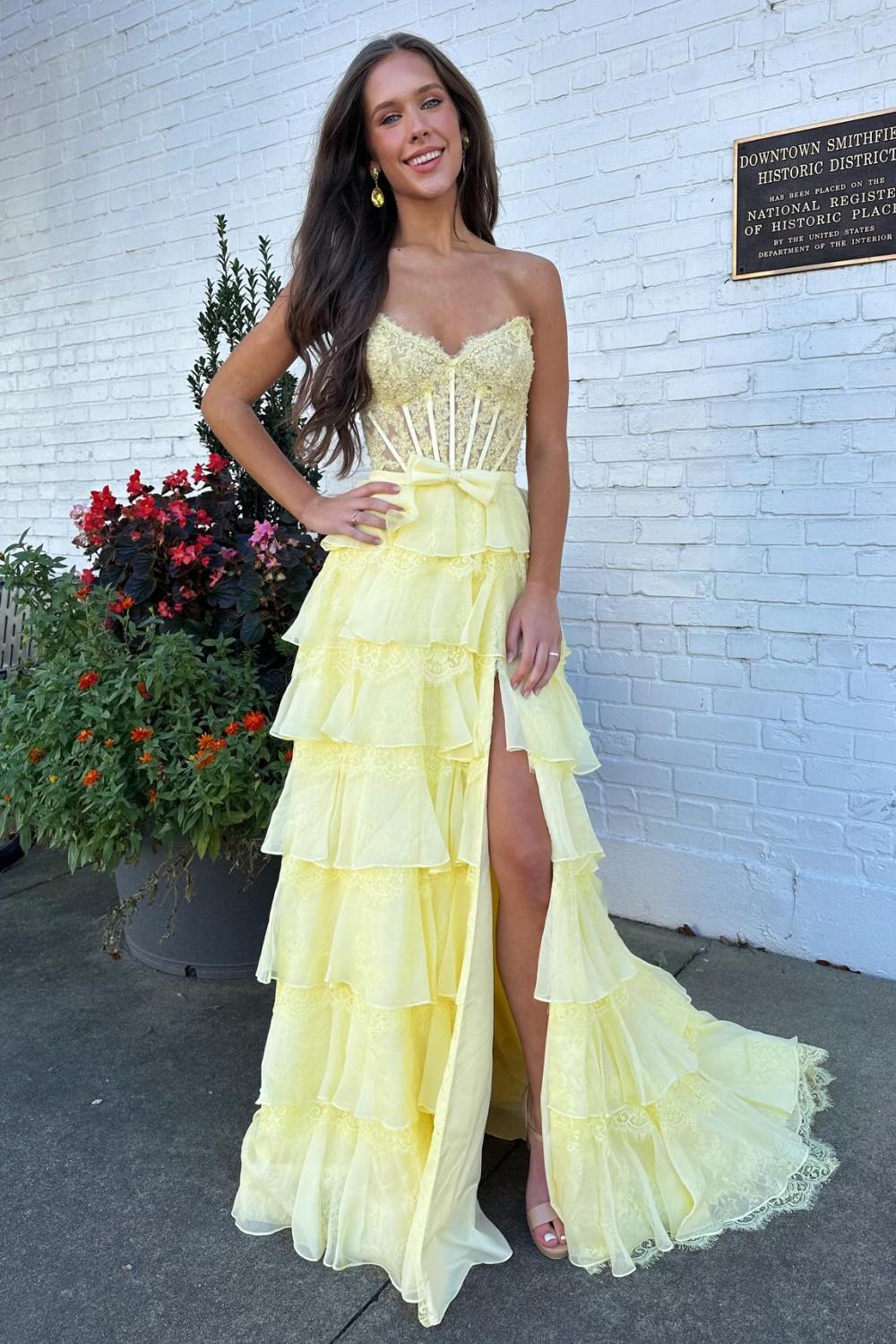 lace bustier prom dress Embroidered Lace Bustier Long Dress A-line Floral Prom Dress With Beaded Corset Bodice, Lace-up Back