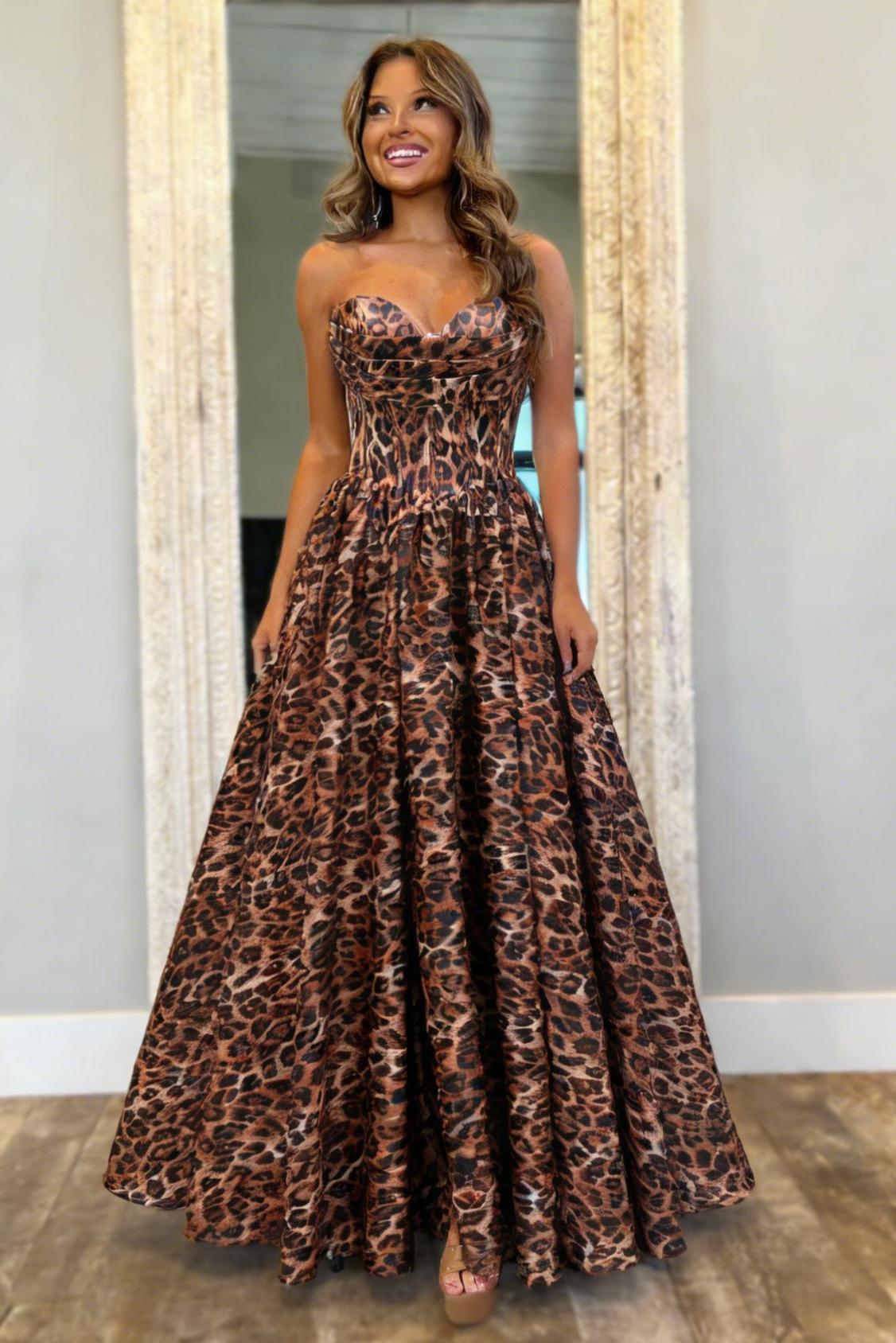 Bold Leopard Print Sweetheart A-Line Prom Dress with Corset Bodice