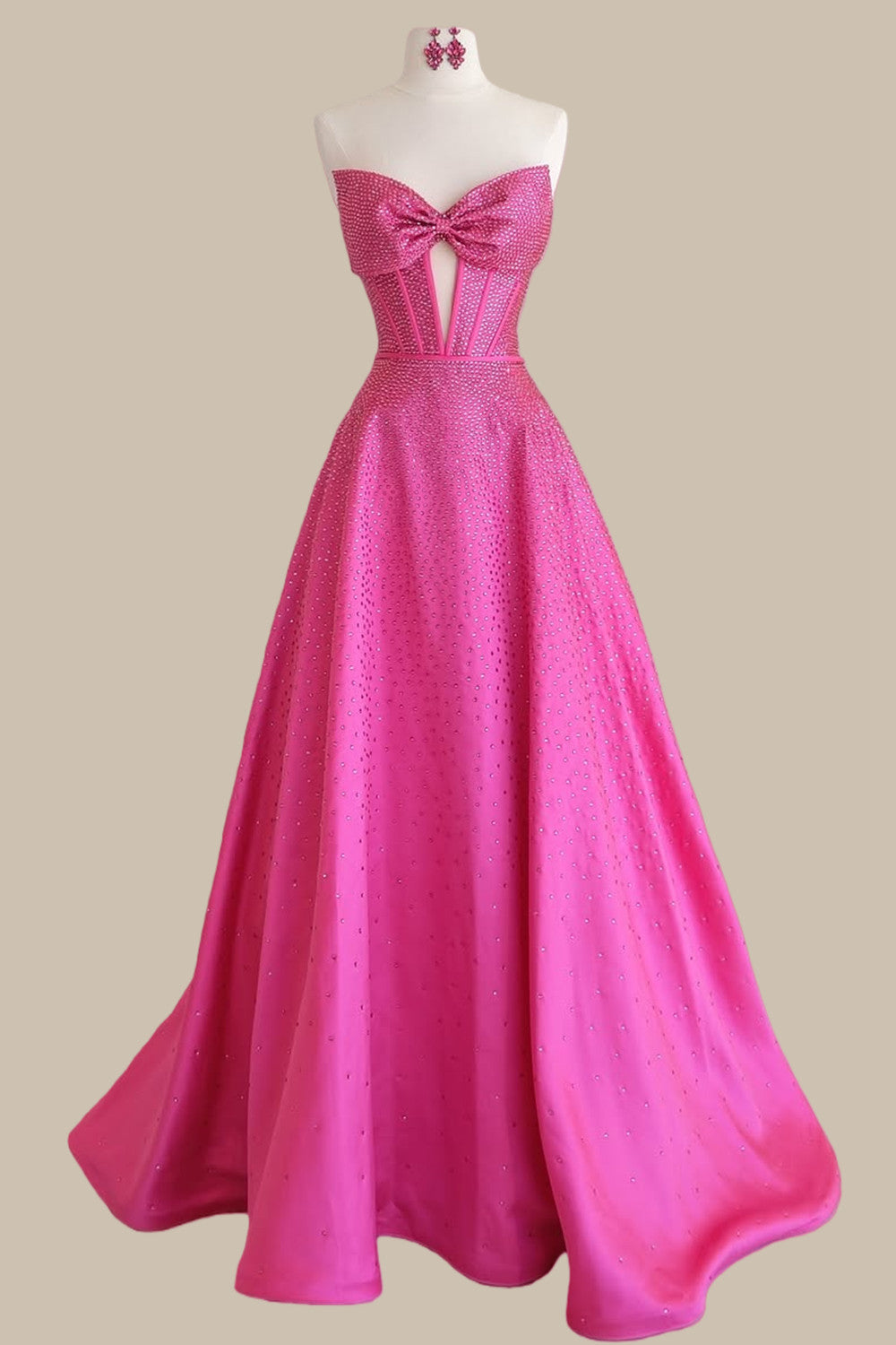 Bright Fuchsia Prom Gown with Rhinestone Embellishment and Elegant Full A-Line Skirt
