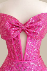 Bright Fuchsia Prom Gown with Rhinestone Embellishment and Elegant Full A-Line Skirt