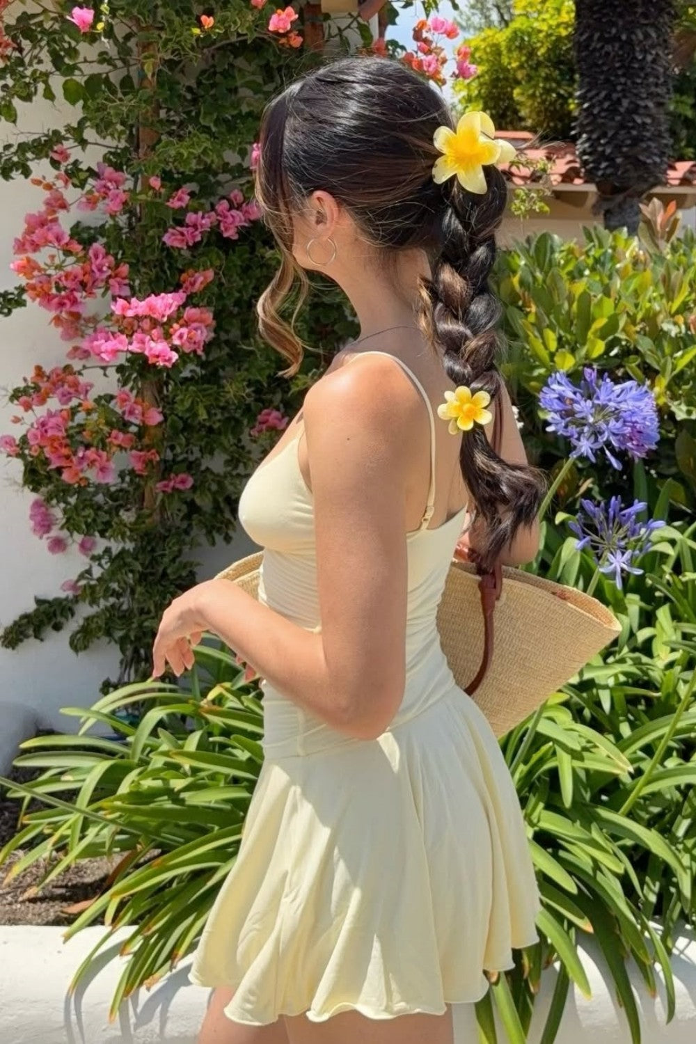 Butter Yellow Ruched Plunging Spaghetti Strap Homecoming Dress
