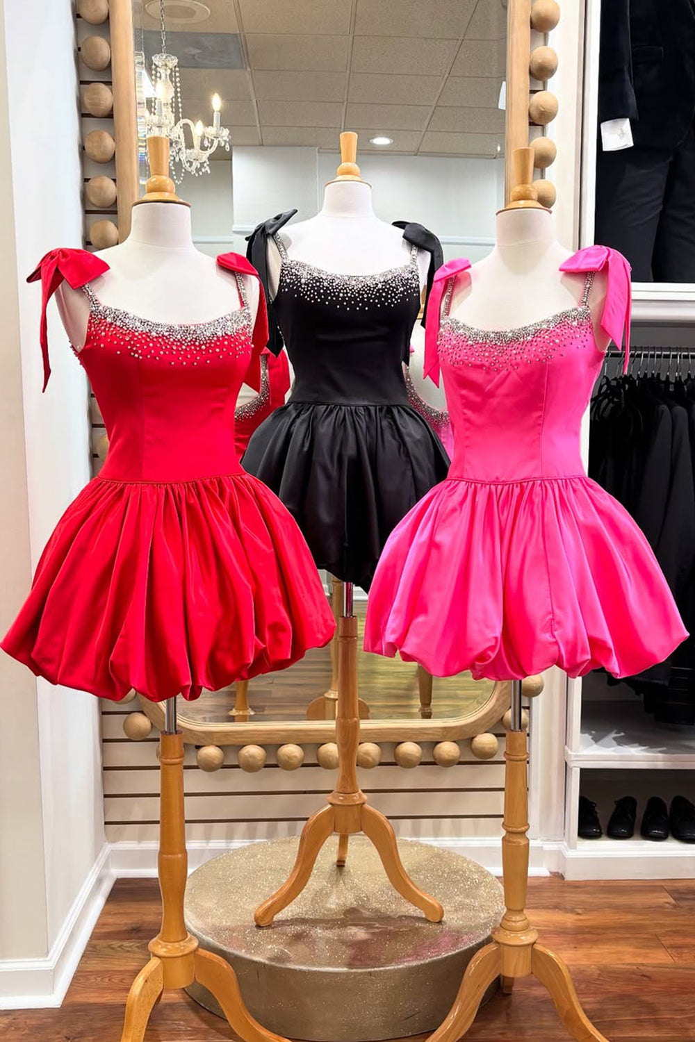 Charming A-Line Beaded Top Short Satin Homecoming Dress with Bowknots