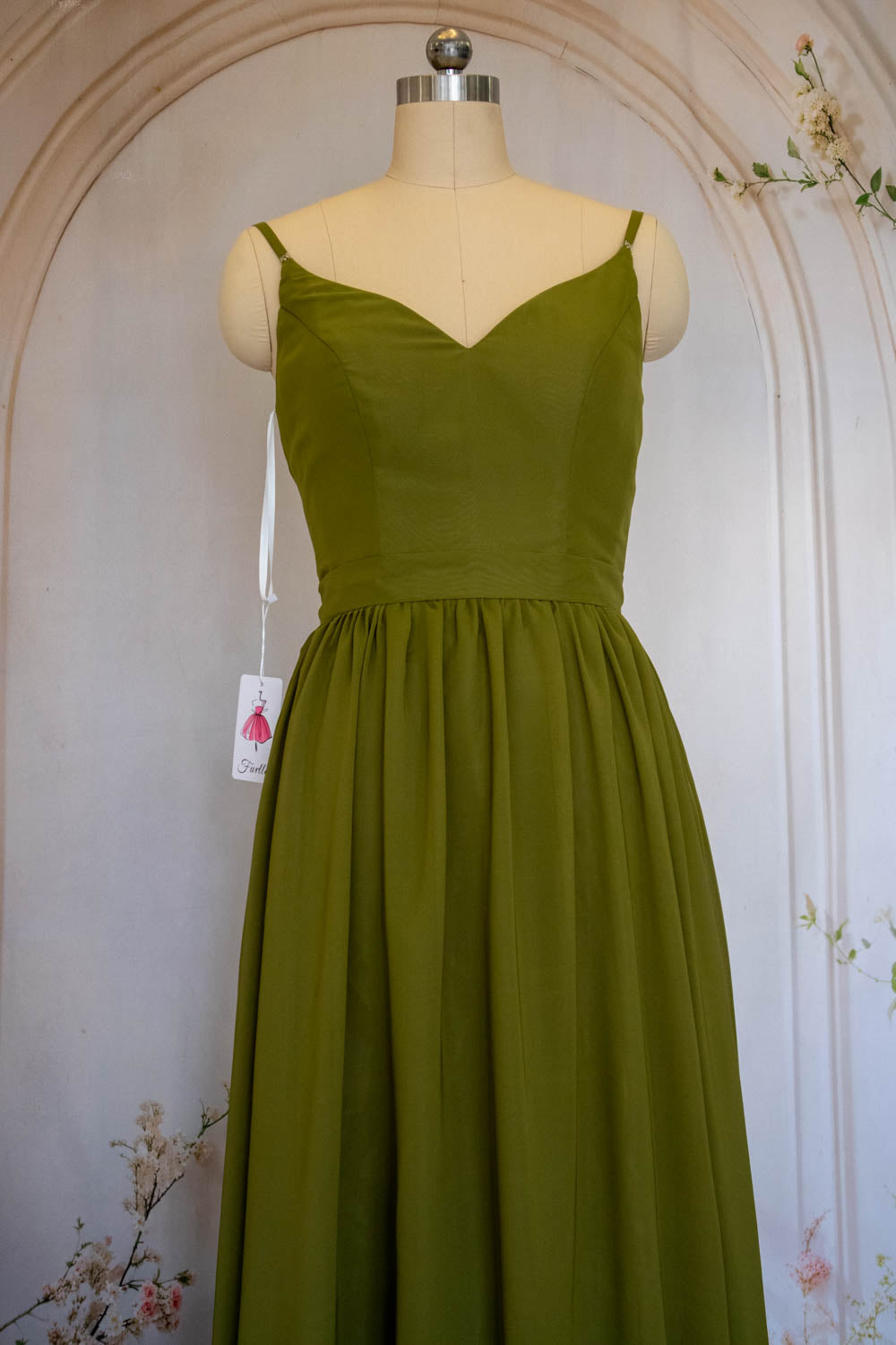 Charming A Line Spaghetti Straps Green Long Prom Dress with Ruffles